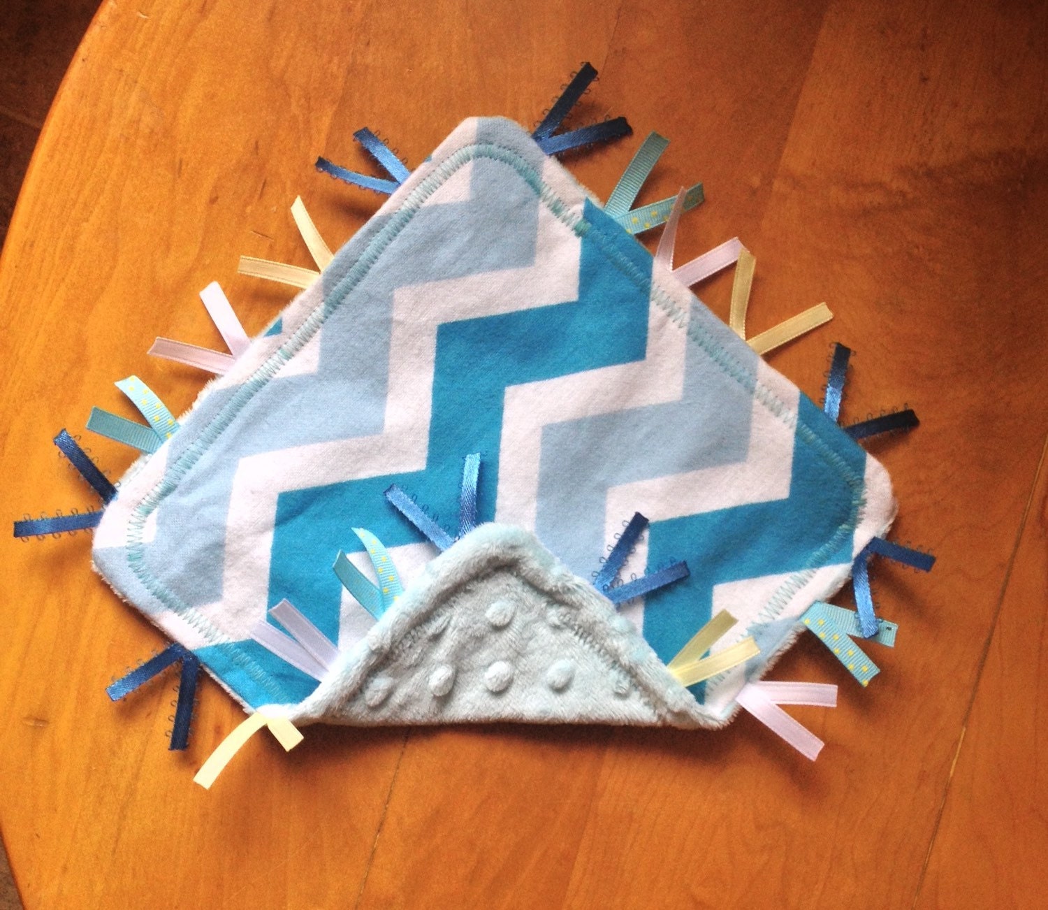Blue Chevron Crinkle Sensory Tag Blanket