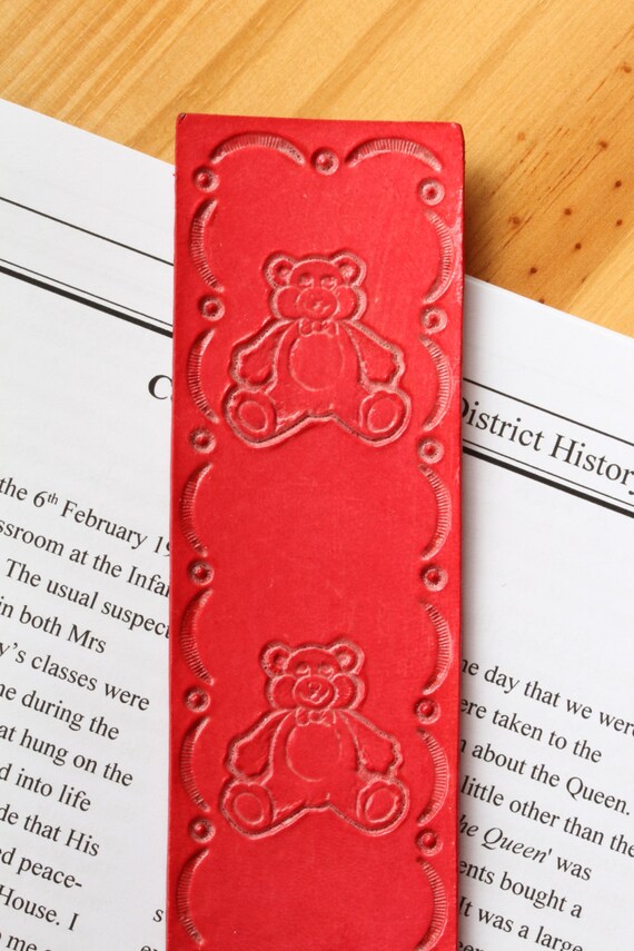 Teddy Bear Bookmark Hand Tooled Leather by TinasLeatherCrafts