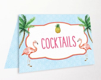 Flamingo Tent Cards Place Cards Food Labels Buffet Printable Instant Download Editable Tropical Pineapple Palm Tree Word Document & JPEG