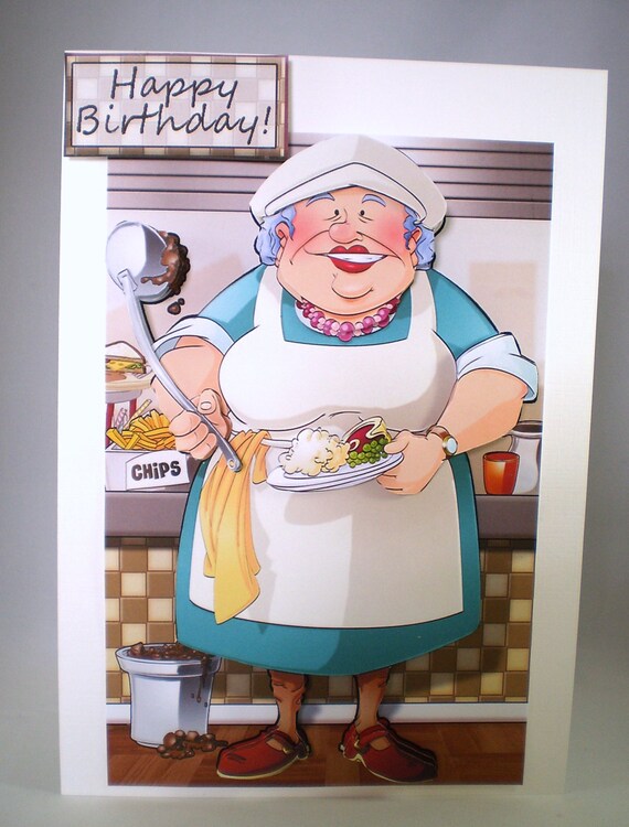 Handmade Dinner Lady Birthday Card humorous personalise