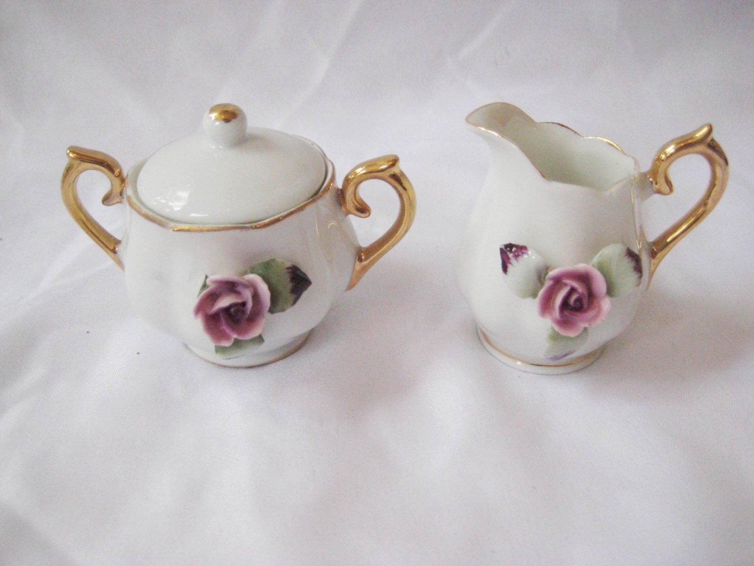 Miauture creamer pitcher, Raised Purple flowers, Gold trim, vintage