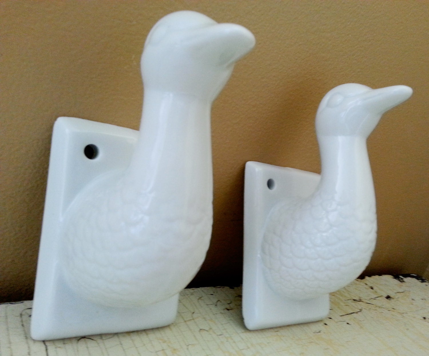 pair vintage white ceramic goose towel holders original box pair vintage white ceramic goose towel holders original box