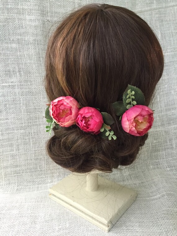 Items similar to Dark pink flower pins, wedding hair pins, wedding accessories, raspberry, hair