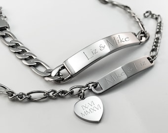 His & Hers Bracelet set, Engraved Love Bracelet, Customized Couples Bracelet Set, Personalized Valentine's Day Gift