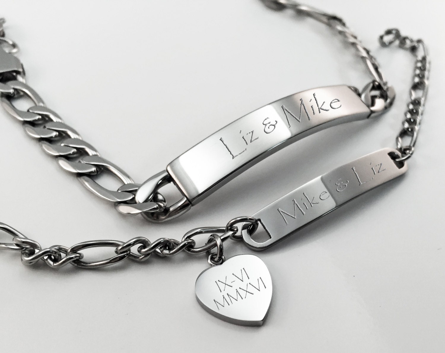 His & Hers Bracelet set Engraved Love Bracelet Customized