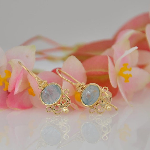 14k Gold Dangle Earrings Dangle Earring by malkaravinajewelry