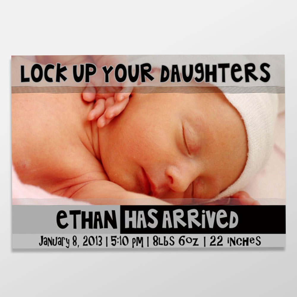 Funny Birth Announcement Custom Digital Baby Boy Photo Birth