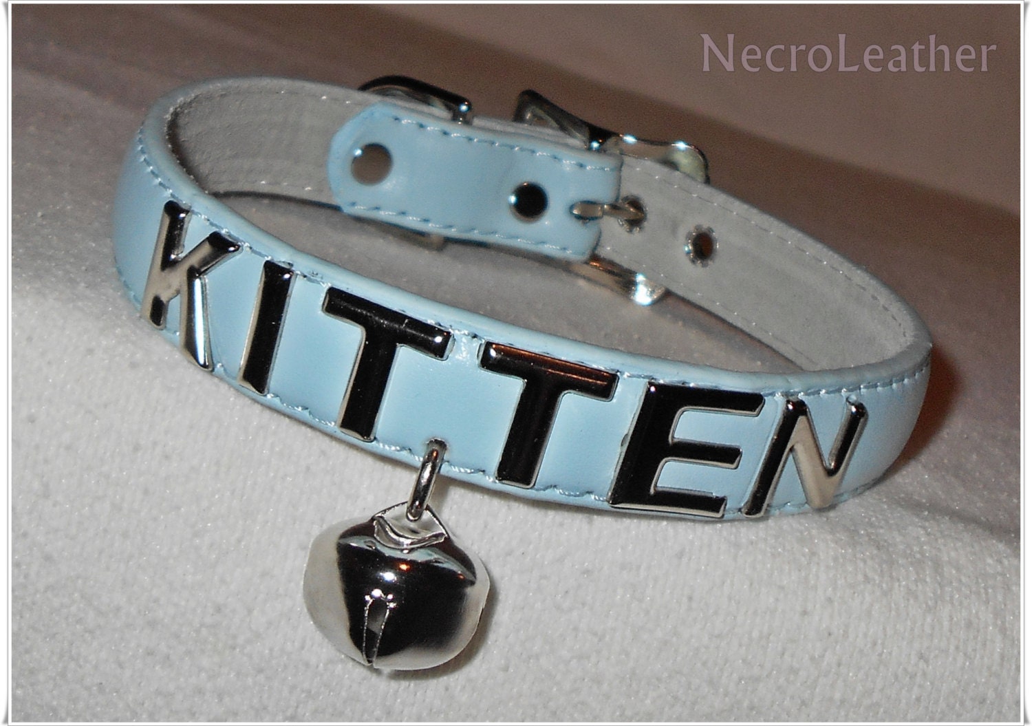 Baby Blue Customizable Kitten Bell Collar Faux Leather