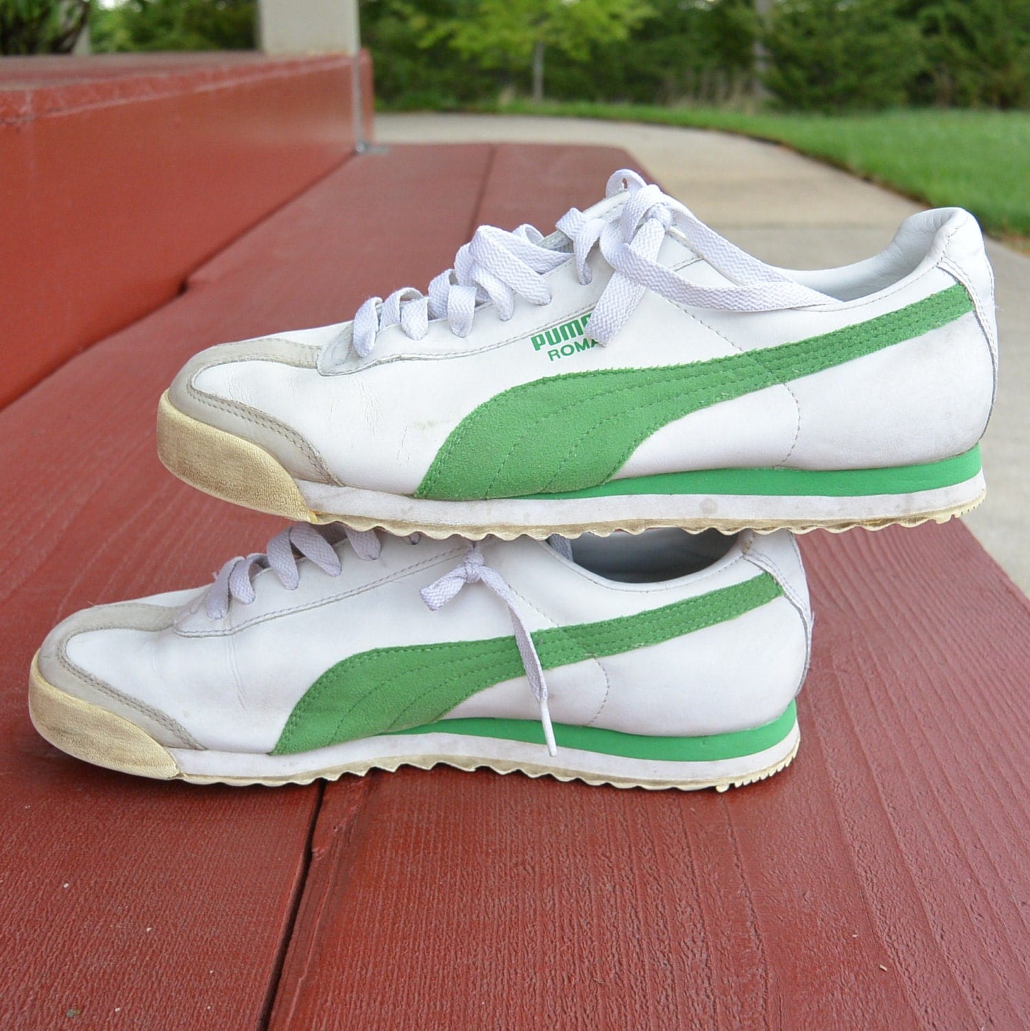 Vintage Classic Puma Roma Sneakers White and Green Leather