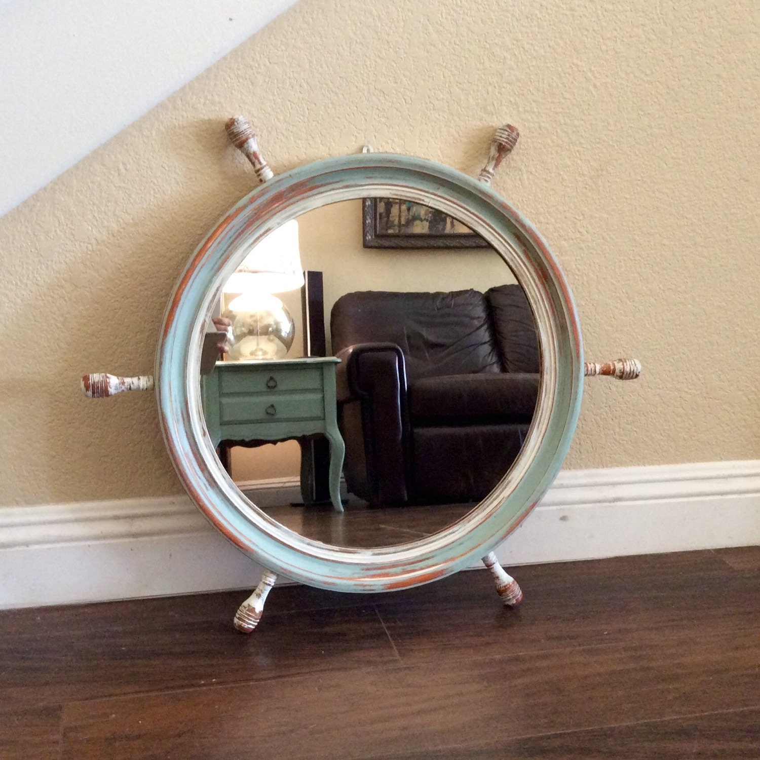 BEACH COTTAGE MIRROR Round Mirror Nautical Mirror Blue And