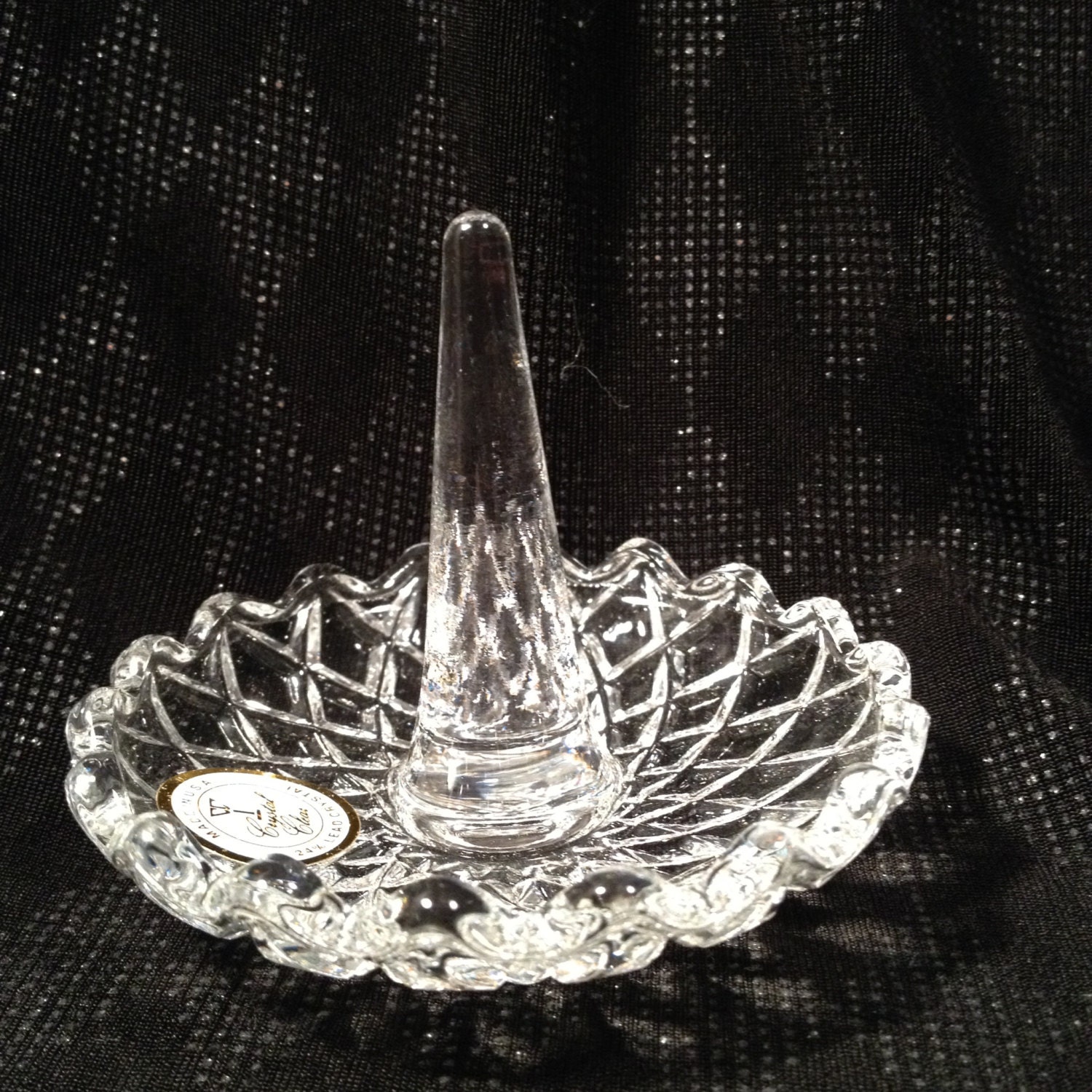 Vintage 24 Per Cent Lead Crystal Ring and Jewelry Holder, Celebrations