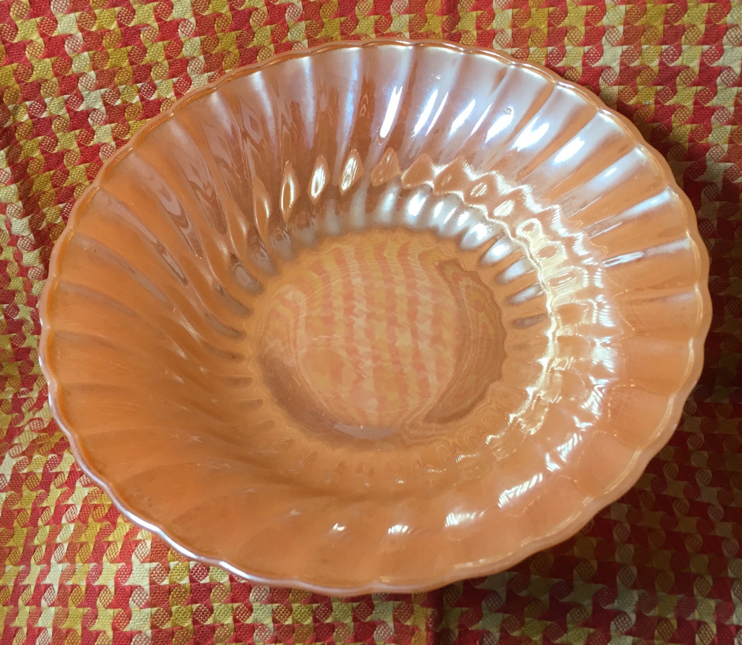 Anchor Hocking SwirlPeach Fire King Serving Bowl Haute Juice