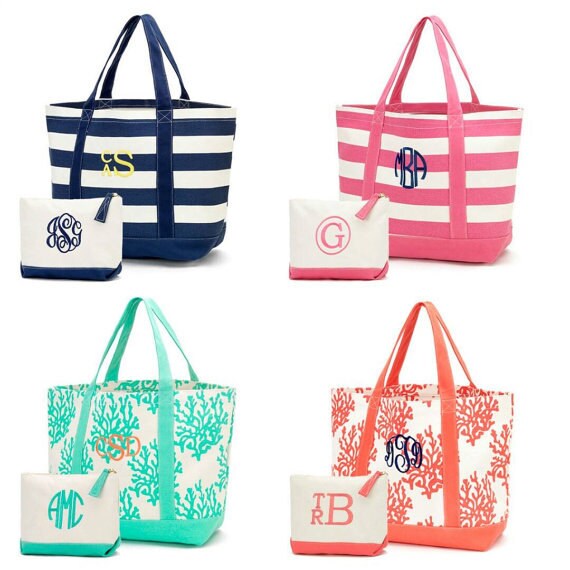 Monogrammed Beach Bag / Nautical Beach Tote / by