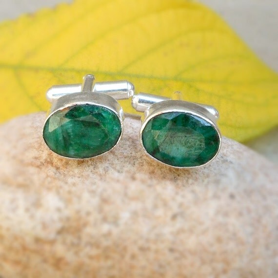 Emerald Cufflinks Oval Emerald Green Faceted Cufflink