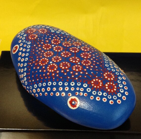 Hand Painted Rock Red White and Blue