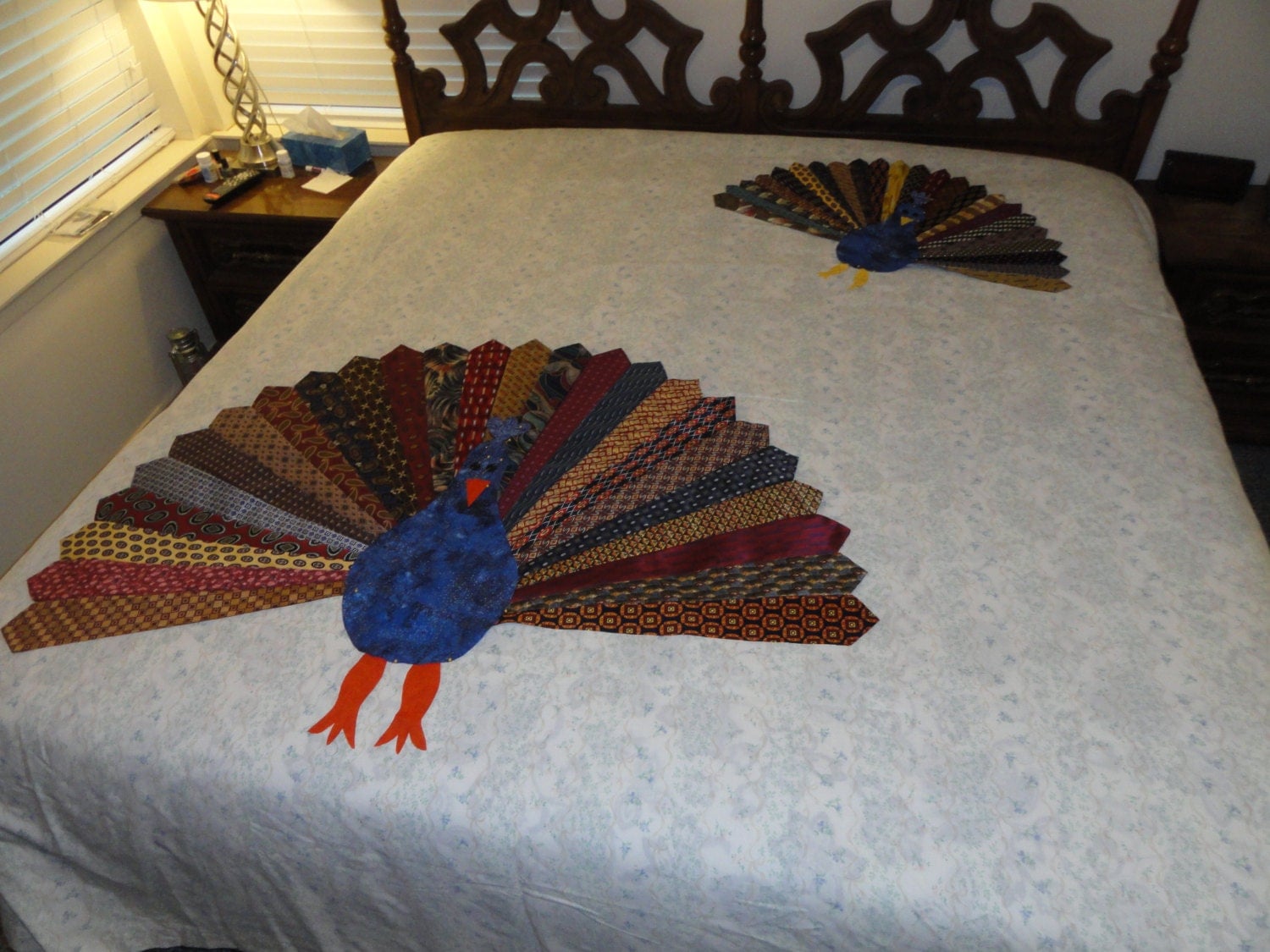 funky peacock quilt made with mens neckties
