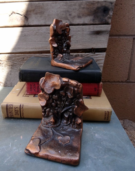 Vintage Copper Finish Bookends Leaves BookendsArt Deco