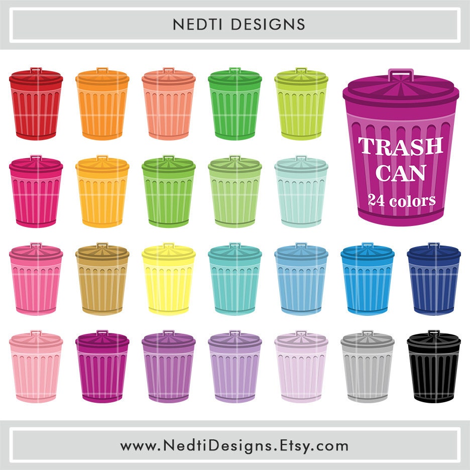 Trash Can Clipart Rainbow Color Clip Art Printable Digital