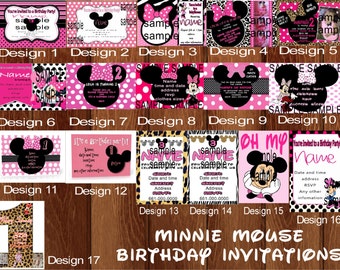 minnie mouse invitations, birthday invitations, princess invitations, frozen invitations, hello kitty invitations, owl, candyland, cupcake