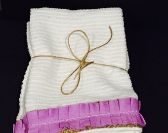 Burlap and purple ruffle Hand Towels