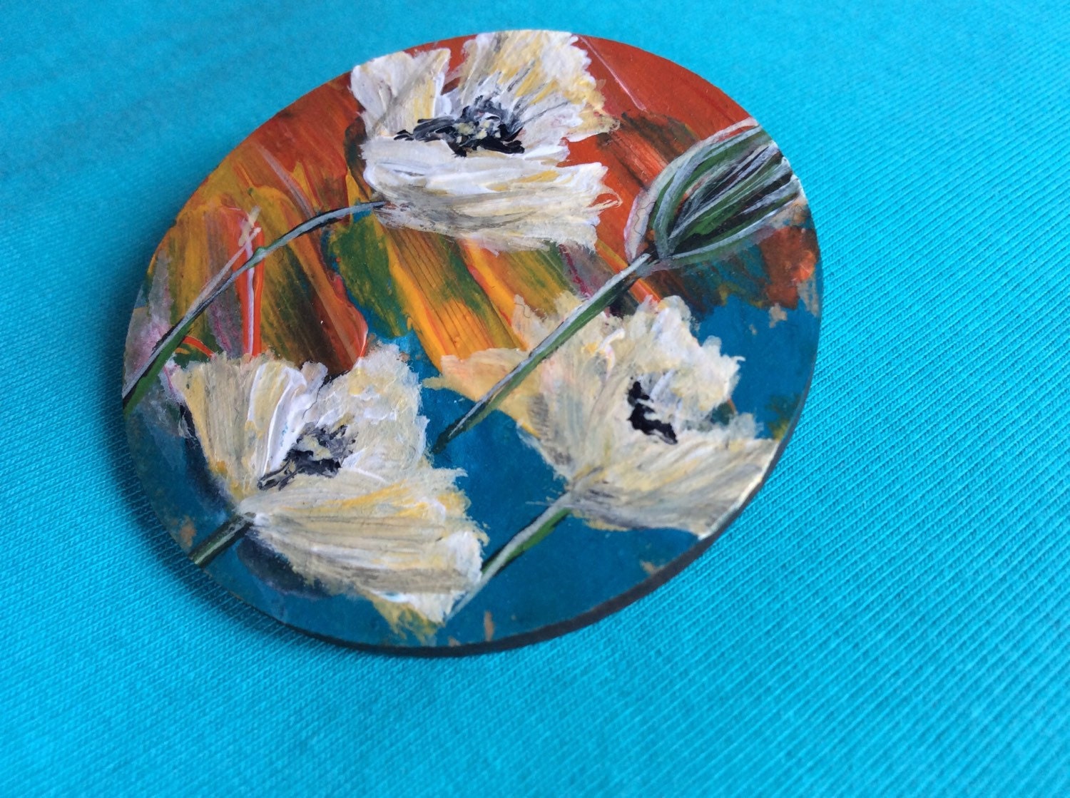 Original hand painted wooden brooches white by PaintingsbyAnna