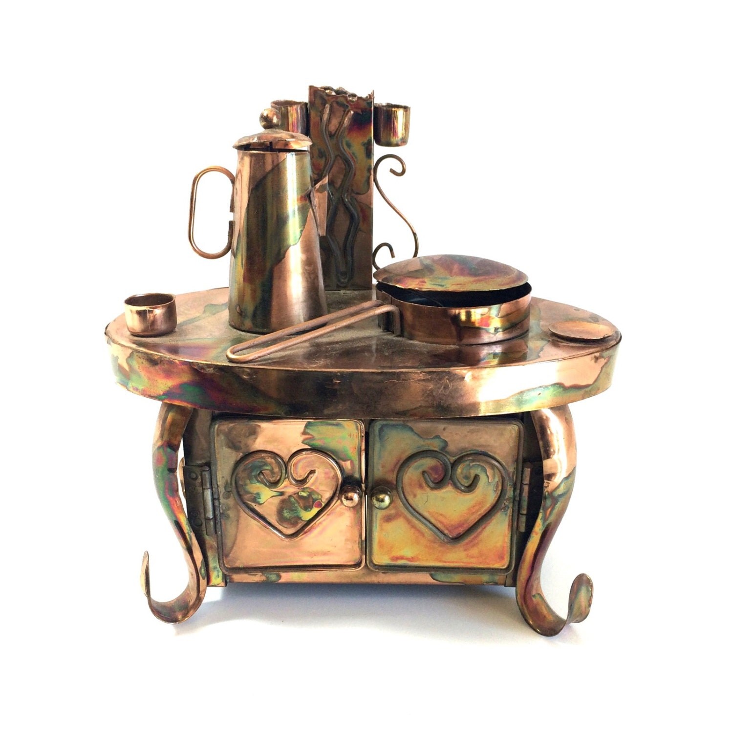 Vintage Cast Iron Stove Style Copper Music Box by PrimaTreasures