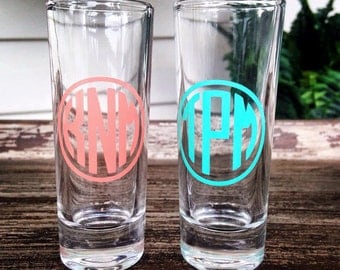 Monogram Shot Glass - Personalized - Custom - 21st Birthday - Bachelorette Party - Sorority - Wedding Shot Glass - Birthday Gift Girls Night