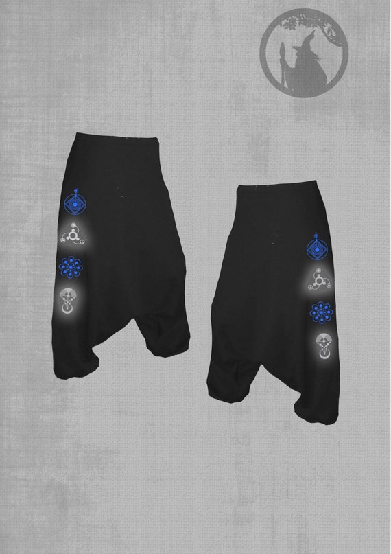 mens harem pants with CROP CIRCLES 2 print reflective by PSYDRUID