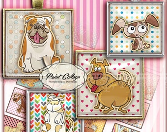 Dogs Printable images for pendants magnets 1.5 inch 1inch 20mm Square Digital Collage Sheet paper craft c111