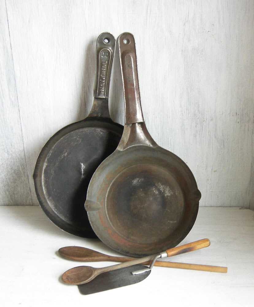 RUSTIC FRYING PANS Cold Handle Steel by SweetDaphneVintage on Etsy