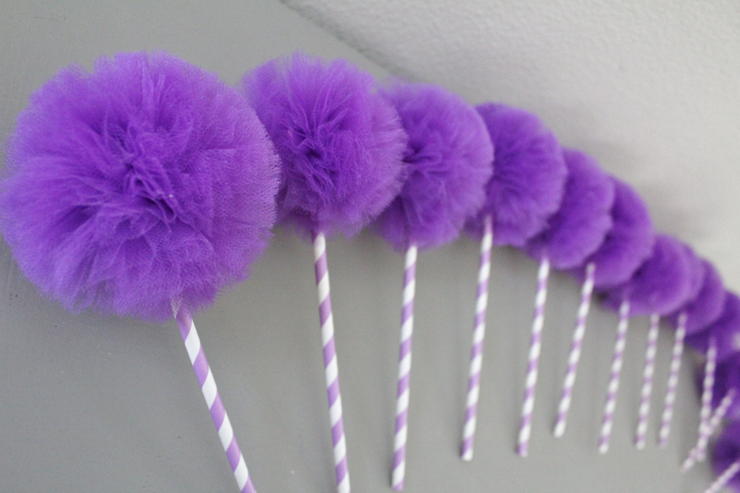 Tulle Poms on Paper Straw Sticks Pom Pom Flowers Pom Wands