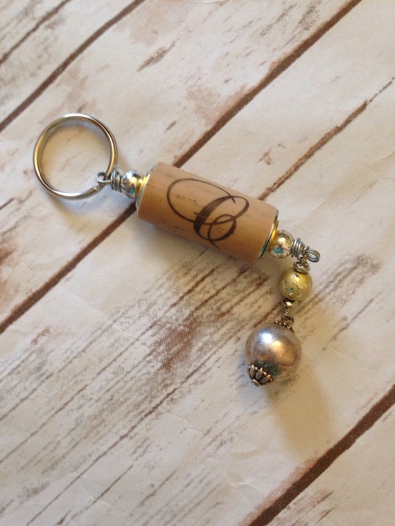 The letter C wine cork keychain by TrueVineGifts on Etsy
