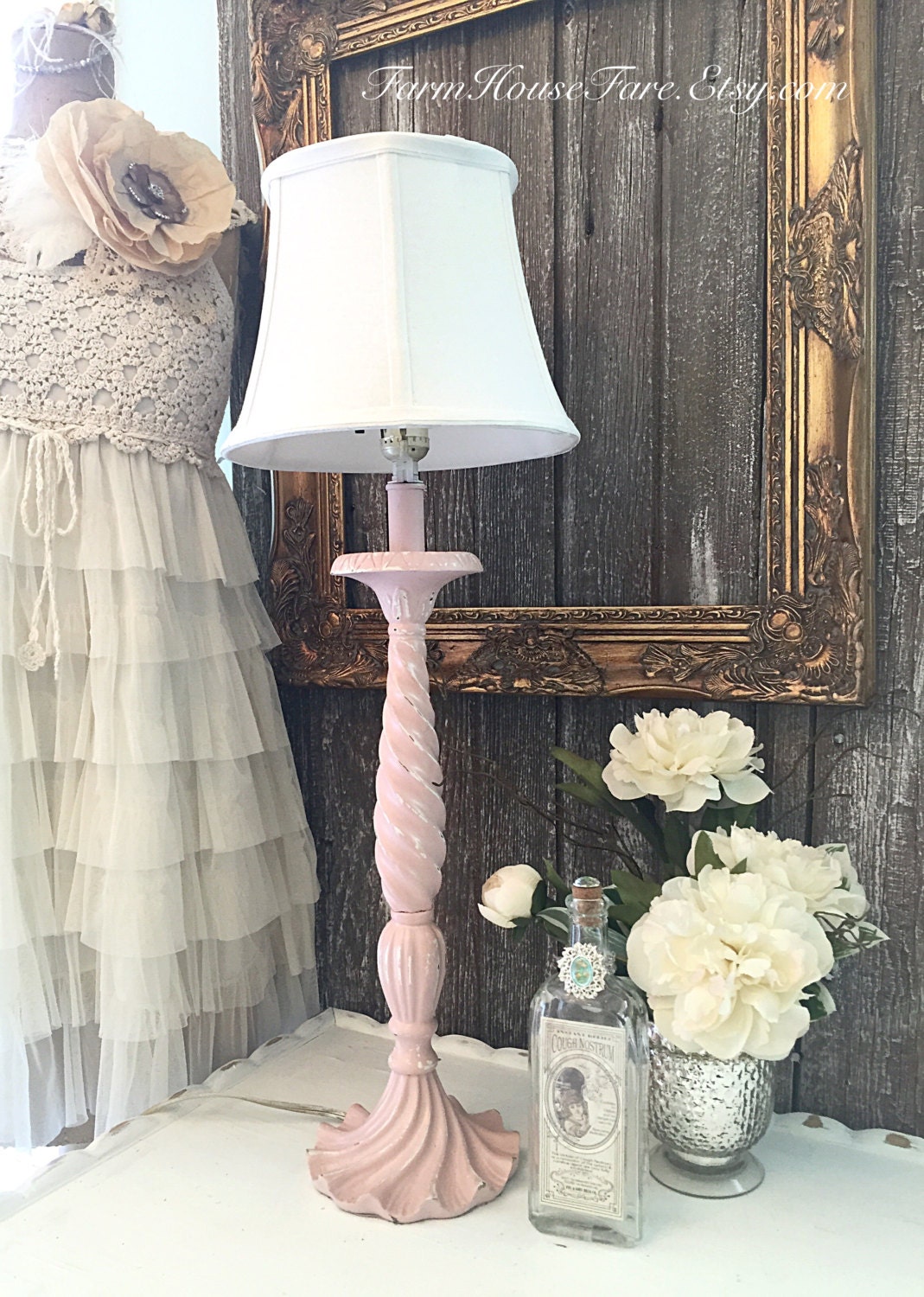 Nursery Table Lamp Pastel Pink Tall Princess Lamp by FarmHouseFare