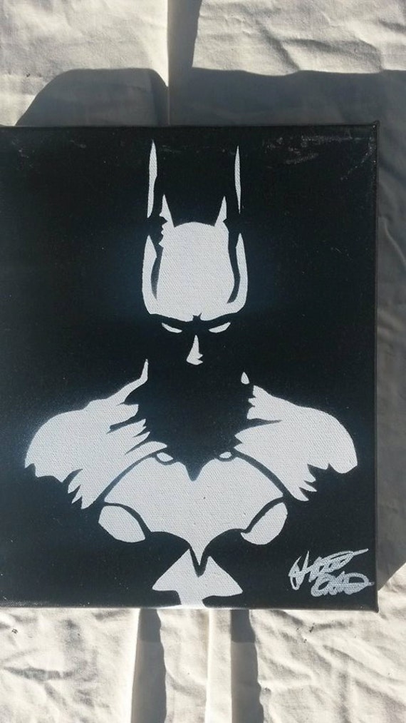 Batman 8x10 minimalist spray paint art on canvas by WickedSprayArt
