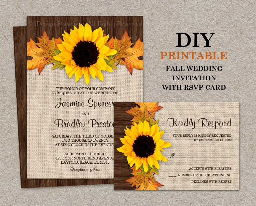 Fall Sunflower Wedding Invitations With RSVP Cards DIY
