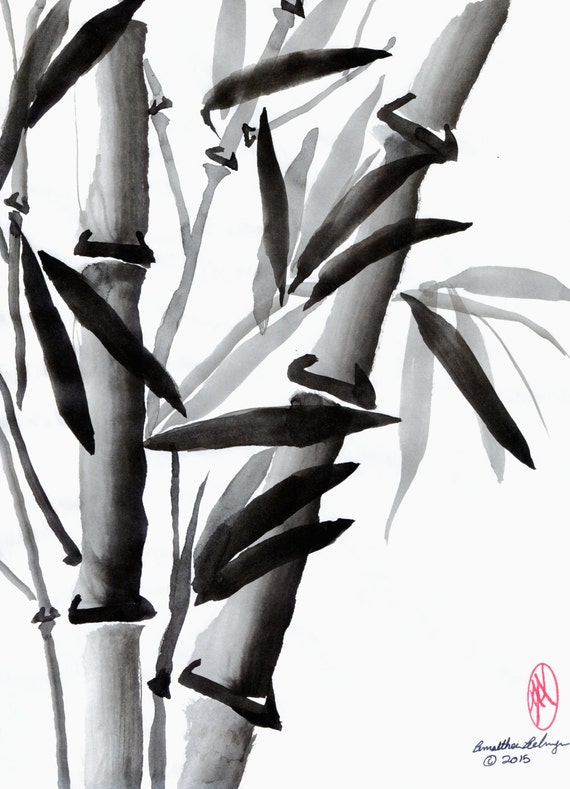 Bamboo Original Sumi-e or Chinese Brush Painting by AelwynStudios