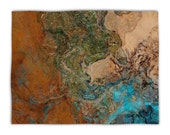 Abstract Art plush fleece blanket throw, 30x40 to 60x80, lightweight fleece throw in turquoise and copper, contemporary decor, Canyon Sunset