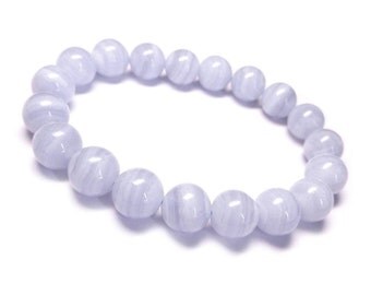 10mm Blue Lace Agate Bracelet, Blue Chalcedony Bracelet, Blue Agate Bracelet,Blue Banded Agate Bracelet, Blue Lace Agate Bead Bracelet Women