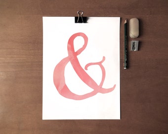 Ampersand - & - Instant Download - 8x10 - 11x14 - Printable art - Pink - Lettering - Watercolor - Wall Art - Home Decor