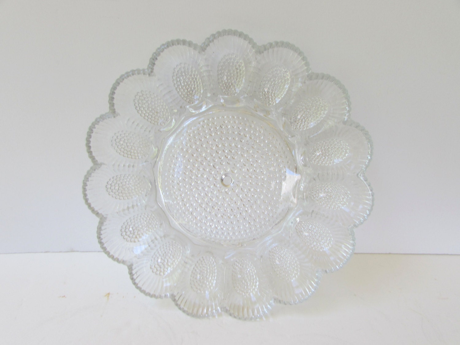 Clear Pressed Glass Deviled Egg Plate Flower Design Egg Tray Clear Glass Haute Juice