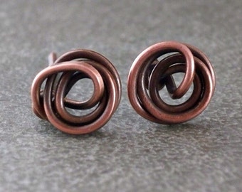 Titanium Knot Earrings Copper Earrings Knot Stud Wire Earrings Wire Wrapped Jewelry Wire Rose Earrings Copper Titanium Earrings Studs Spiral