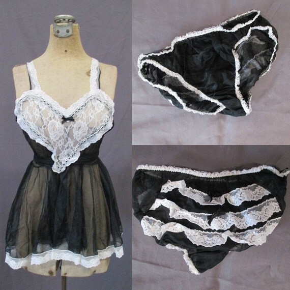 Vintage 80s Black Sheer Naughty Nightie Lace by RedwoodHwyVintage