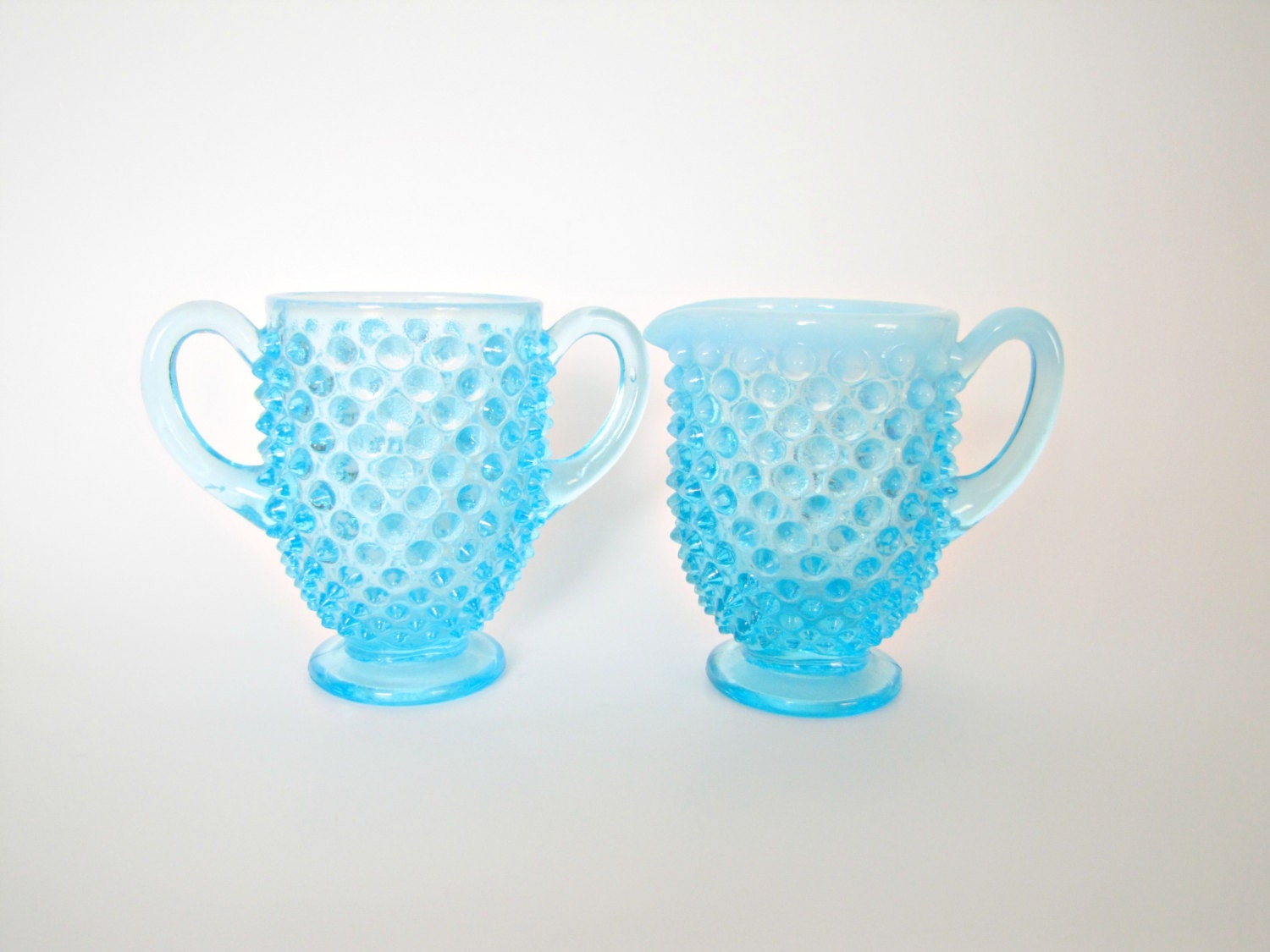 Vintage Blue Hobnail Glass Creamer And Sugar Bowl Turquoise Opalescent Hobnail Glass Haute Juice