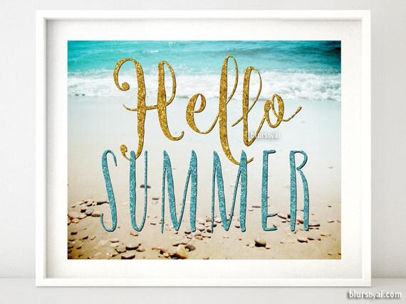 hello summer printable decor gold and turquoise glitter