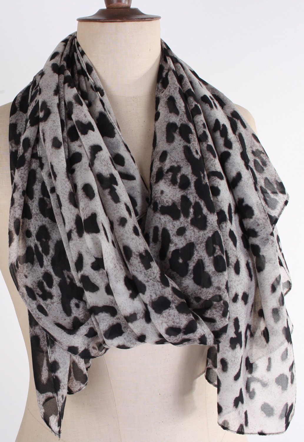 Silky Chiffon Leopard Print Black & White Summer ScarfWide