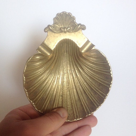 Brass Oyster Shell Tray Mermaid Seashell Ashtray by SunPizzaMoon