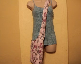 Pink and white glittery Paris/damask reversible crossbody hobo/sling bag