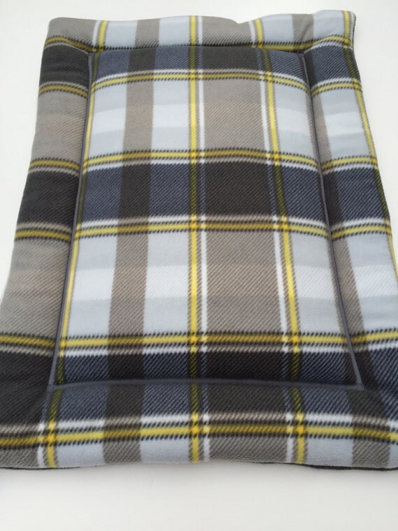 Plaid Dog Bed Dog Kennel Bed Yellow and Grey Decor by ComfyPetPads