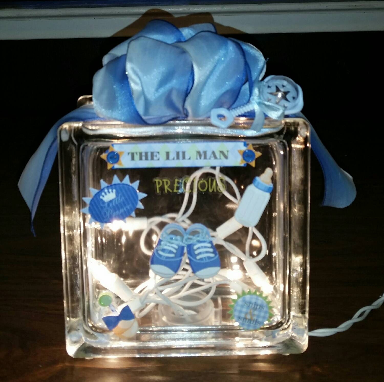 BABY BOY Theme Lighted Glass Block Nightlight Decoration 