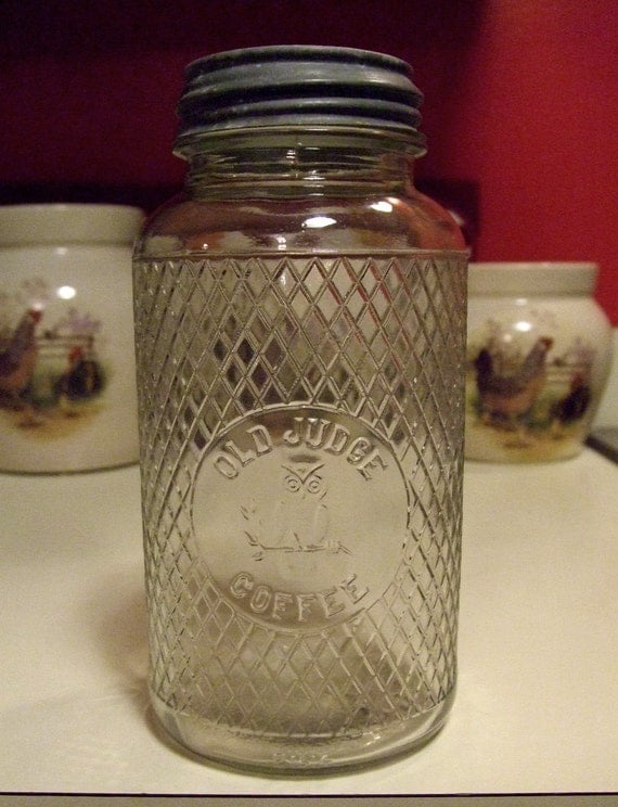 Anitque Old Judge Coffee Jar Owl On Branch Picture Canister